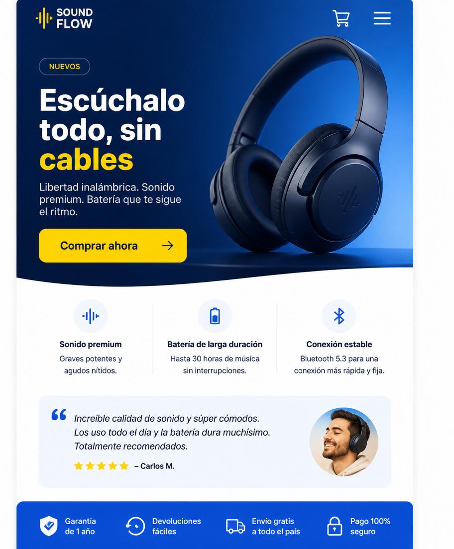Landing page generada por Nova para el mismo producto